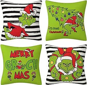 Christmas Dorm Decorations, Home Office Sofa, Grinch Stuff, Winter Pillow Covers, Elegant Throw Pillows, Grinch Decorations, Bed Decoration, Grinch Christmas Decorations, Winter Pillows