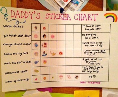 Daddy's Sticker Chart to help encourage good behavior for mommy.  ;D Pit Stains, Sticker Chart, Reward Chart, Chore Chart, Bones Funny, Funny Photos, Make Me Smile, Funny Stuff, Funny Pictures