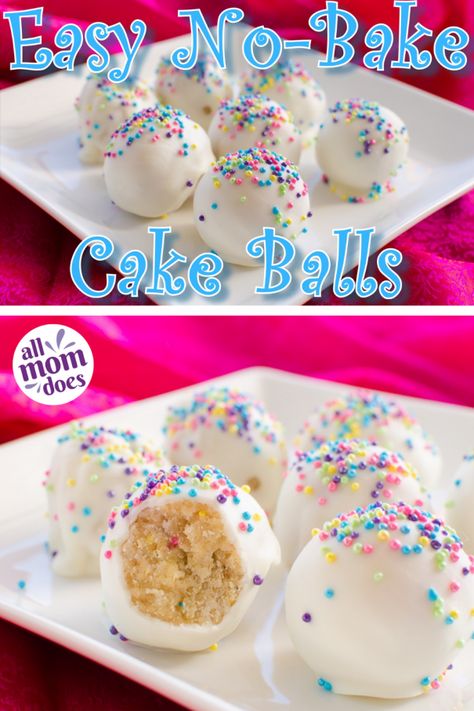 Easy Cookie Ball Recipes, Easy Cake Balls 4 Ingredients, No Bake Cake Pops 3 Ingredients, Easter Cake Balls, Easy Baking For Kids, Cake Puck, Cake Balls Recipe, Dessert Balls, Recipes Treats