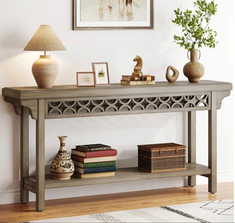 This entryway table adopts 1.96" thickened solid wood tabletop and legs to enhance stability and durability. It is capable of bearing large weights without wobbling, also equipped with adjustable foot pads to protect your floors from scratches. Console Table Farmhouse, Farmhouse Entryway Table, Entryway Table With Storage, Long Narrow Living Room, Sofa Table With Storage, Narrow Sofa Table, Narrow Sofa, Long Sofa Table, Wood Sofa Table