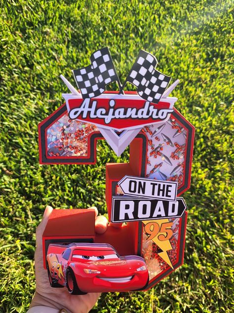 "Give an special touch to your celebration/decoration with this beautiful Cars 3D numbers ITEM DETAILS:  * Size: 8\" Height. * Material: Heavy Cardstock - high quality,                     glue,double tape, photo paper,                         acetate (for shaker letter). * Color: RED PROCESSING TIME: Letters are made to order, please add the date of your event in the custom box. Base  on the demand I will work with your celebration date instead of the delivery time shown in your purchase. CHANGE DESIGN: Don't hesitate to send me a message if you would like to add or change any color or imagen. COLOR VARIATIONS: Please keep in mind that colors on a monitor may vary slightly from how they appear in person or how they display on viewing device to another due to your device's color calibratio Cars Birthday Decor, Lighting Mcqueen Birthday Party Ideas, Lightning Mcqueen Party, Mcqueen Party, Blaze Party, Car Room Decor, 3d Numbers, Lighting Mcqueen, Disney Cars Party