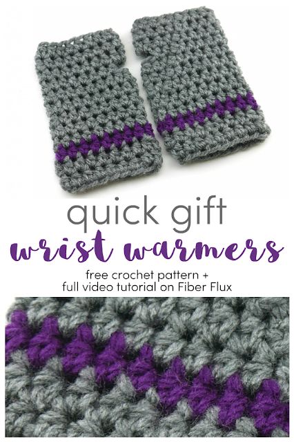 Fiber Flux: Quick Gift Wrist Warmers (12 Weeks of Gifting Series), Free Crochet Pattern + Video Easy Crochet Wrist Warmers, Crochet Wrist Warmers Free Pattern Easy, Fiber Flux Crochet Patterns, Crochet Fingerless Gloves Free Pattern, Crochet Hand Warmers, Crochet Wrist Warmers, Fingerless Gloves Crochet Pattern, Hats For Kids, Glove Pattern