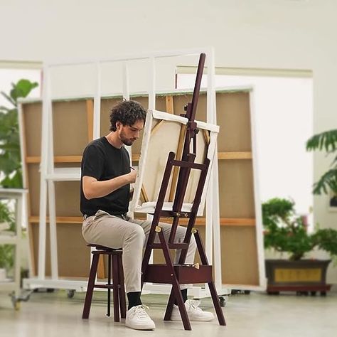 Multi-Function H-frame Easel - Painting easel made of premium solid beech wood, wooden easel total height adjustable from 59" to 95", Easel stand for painting holding canvas up to 78". Two canvases can be placed in same time,convenient for reference other artworks. The maximum loading capacity is 33 lbs (15kg). Wooden Easel Stand, Pastel Artists, Studio Easel, Painting Easel, Floor Easel, Studio Floor, Art Supplies Storage, Easel Painting, Artist Easel