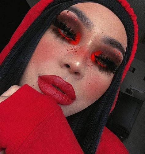 🐞 Follow @aem.beaute 😍  Please Turn the notifications on) • • Follow Red Eyebrow Makeup, Dark Makeup Looks, Bold Makeup Looks, Alt Makeup, Rave Makeup, Fall Makeup Looks, Alternative Makeup, Valentines Makeup, Red Makeup