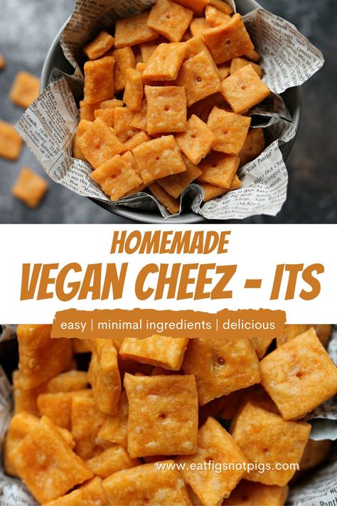 Cheez Its, Homemade Cheez Its, Dips Appetizers, Vegan Cheddar Cheese, Vegan Snack Recipes, Vegan Cheddar, Vegan Crackers, Cheez It, Copycat Recipe