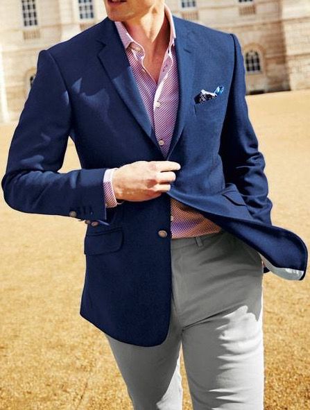 Navy/dark blue blazer, navy/blue weave/print shirt and light grey chinos Navy Blue Casual Blazer Men, Navy Blue Blazer Outfit Mens Casual, Dark Blue Blazer Outfit Men, Navy Blue Blazer Outfit Mens, Blue Blazer Outfit Men, Sport Coat Outfit, Blue Blazer Outfit, Blue Blazer Men, Dark Blue Blazer