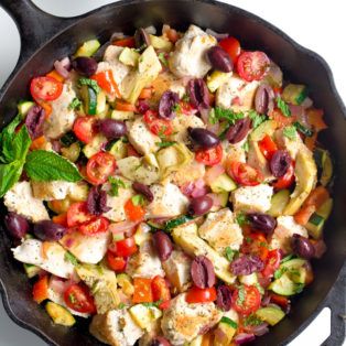 Mediterranean Chicken Skillet with Roasted Red Pepper Pesto - Wholesomelicious Mediterranean Chicken Skillet, Roasted Red Pepper Pesto, Chicken With Artichokes, Red Pepper Pesto, Pepper Pesto, Mediterranean Diet Recipes Dinners, Chicken With Italian Seasoning, Chicken Skillet, Easy Mediterranean Diet Recipes