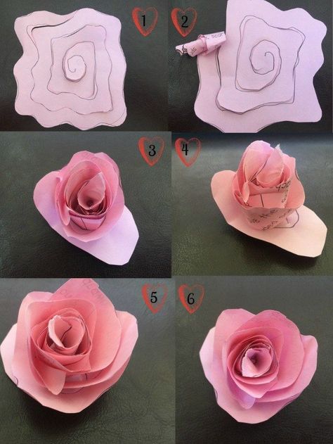 tuto-fleur-en-papier-facile-rose-papier-à-partir-de-dessin-spirale-fleur-papier-rose-bricolage-facile-printemps Construction Paper Flowers, Paper Flowers Diy Easy, Quick And Easy Crafts, Easy Paper Flowers, Wine Bottle Diy Crafts, Ideas Craft, Quick Crafts, Paper Rose, Craft Tutorial