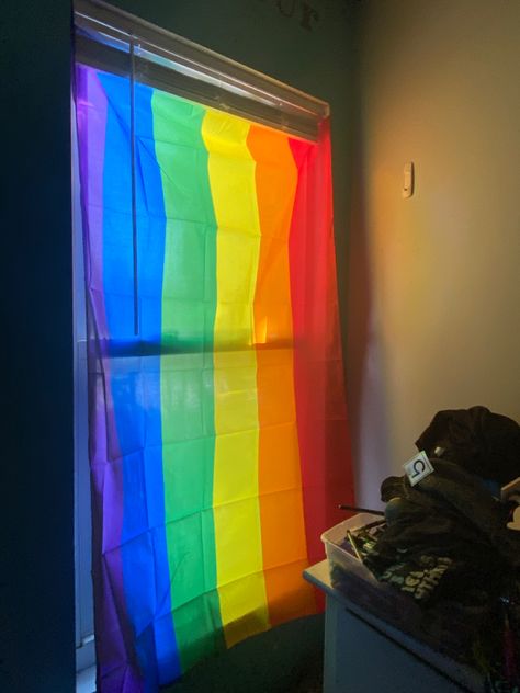 Pride Room Aesthetic, Pride Flag Bedroom, Pride Bedroom Ideas, Pride Flag Aesthetic, Room Checklist, Nice Rooms, Bi Panic, Gay Flag, Rainbow Room