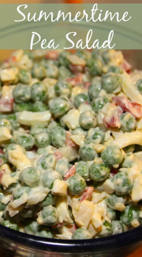 Summertime Chilled Pea Salad -the perfect side dish for potlucks, barbecues, and picnics. English Pea Salad, Pea Salad Recipes, Potluck Side Dishes, Pea Salad, Potluck Dishes, Salad Bar, Stuffed Sweet Peppers, Fresh Salads, Perfect Side Dish