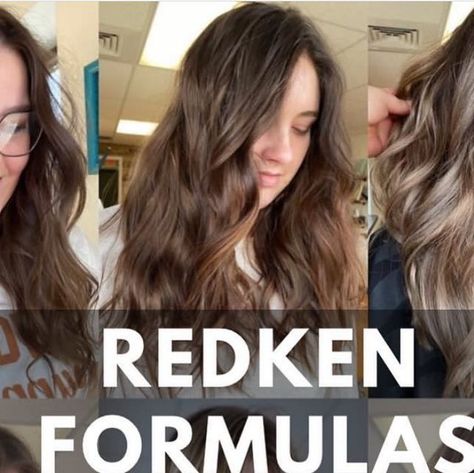 Madison Carlisle on Instagram: "6 Formula Breakdowns… Here are some of my current favorite formulas that I’m excited to take into fall using @redken Shades EQ! 1. Top left Starting level 6. • 1 oz. 5N • .5 oz. 5G • .5 oz. 7NB 2. Top middle Starting level 6 Roots: 1oz 5N .2oz 4M .3oz 6GI Melted into .5 7M .5 6GI 3. Top right Natural Root Starting level 8/9 Global Gloss: .5 8V .5 9VG .5 9NB 4. Bottom left Natural Root Level 8/9 starting Global Gloss 1oz 9NB 1oz 9V .5oz 9P 5. Bottom Middle Redken Shades, Level 8, Redken Shades Eq, Color Melting, Hair Painting, Modern Salon, Carlisle, The Middle, Hair Color