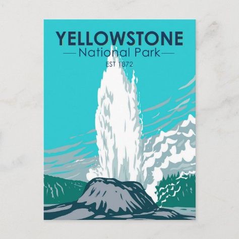 Yellowstone National Park Castle Geyser Vintage National Parks Card - outdoor camping hiking, yellowstone national park, yellowstone souvenir, cool beautiful nature landscape, retro vintage travel, matching family tourist trip, wyoming montana vacation, us national parks memento wpa, forest mountain wilderness, castle geyser Forest Vector, Montana Vacation, Wpa Posters, Retro Style Posters, Visit Yellowstone, Vintage Words, Forest Mountain, Us National Parks, Vector Artwork