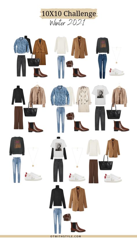 10x10 Wardrobe Challenge- Winter Capsule Wardrobe - OT With Style Travel Staples Wardrobe Basics, Winter Capsule Wardrobe 2022 Casual, Winter 2023 Capsule, Hipster Capsule Wardrobe, Minimal Winter Wardrobe, 10x10 Wardrobe Challenge, 10 X 10 Challenge Wardrobe, Capsule Wardrobe Winter 2022/2023, 10 X 10 Capsule Wardrobe