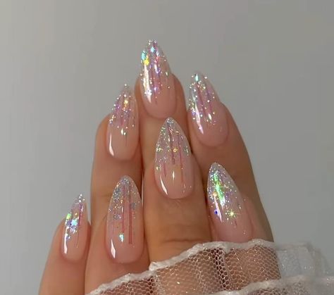 Pink Sparkly Nails, Clear Glitter Nails, Confetti Nails, Witchy Nails, Spring Acrylic Nails, Unicorn Nails, Rainbow Nails, Sparkly Nails, Homecoming Nails