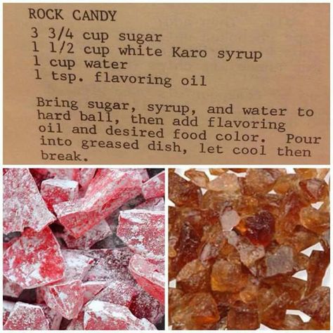 Rock Candy recipe  (maybe for ginger bread houses?) Christmas Rock Candy, Rock Candy Recipe, Hard Tack Candy, Hard Candy Recipes, Candy Recipe, Candy Recipes Homemade, Christmas Candy Recipes, Homemade Candies, Rock Candy