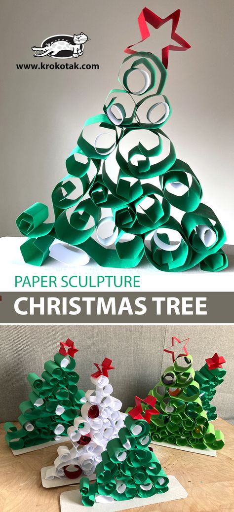 krokotak | PAPER SCULPTURE: CHRISTMAS TREE Animal Paper Craft, Paper Craft Ideas For Kids, Paper Bird, Christmas Art Projects, Christmas Teaching, 3d Christmas Tree, Children Activities, Paper Sculptures, Paper Craft Ideas