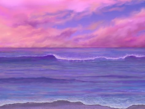 Multi Panel Paintings, Purple Landscape, Australian Beaches, Sunset Waves, Purple Painting, Sky Art Painting, Colors Painting, Sky Pink, Purple Sunset