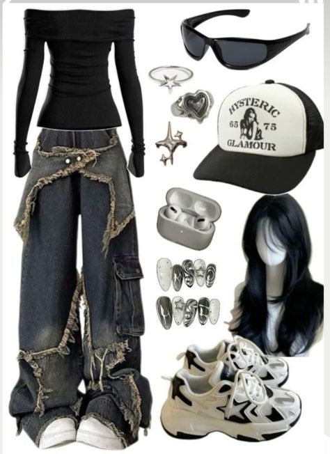 Y2k Clothes Grunge, Y2k Clothes Ideas, Gothic Y2k Outfits, Kpop Y2k Outfit, Y2k Clothing Aesthetic, Gothic Outfits Casual, Y2k Outfits Women, Gothic Aesthetic Outfit, Y2k Style Outfits