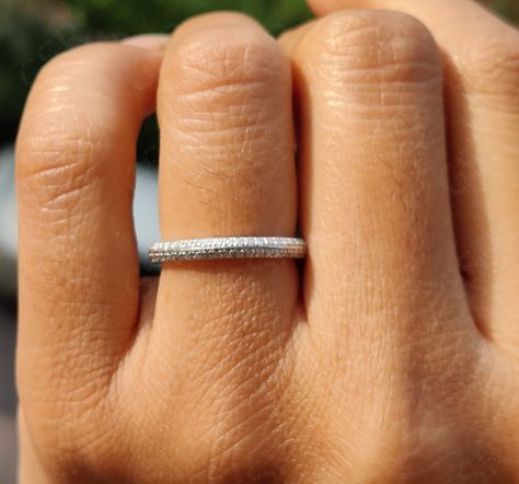 Full Eternity Knife Edge Wedding Band / 14K Gold Round Moissanite Ring / Dome 2 Row Stacking Ring / Matching Band / Anniversary Ring by GelsonStackingRings on Etsy Knife Edge Wedding Band, Mothers Ring Stackable, Music Rings, Open Cuff Ring, Ring Matching, Mother Rings, Chevron Ring, Half Eternity Band, Jewelry Ring Box