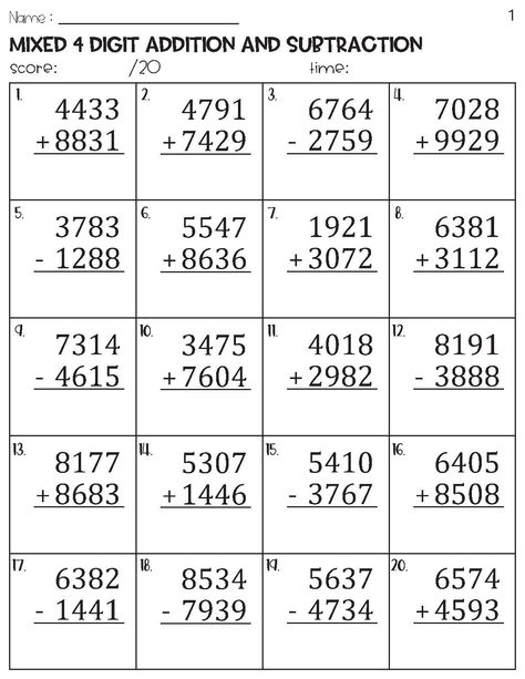 -Addition and subtraction skills is a huge and inportant subject.These worksheets are a great way to help your students master 4 digit addition and subtraction with and without regrouping. -Grade Levels 2nd - 3rd, Homeschool ------------------------------------- Here's what you will get : -1 PDF File ------------------------------------- Include in the PDF File : -100 pages + 100 ans pages -Print Size 8.5x11" (US Letter) -This is a digital download. No physical product will be shipped 4 Digit Addition With Regrouping, Addition And Subtraction Worksheets 3rd Grade, 3rd Grade Subtraction Worksheets, Subtraction Worksheets 3rd, 4 Digit Addition Worksheets, Addition Worksheets 3rd Grade, Addition With Regrouping Worksheets, Preschool Behavior, Mental Maths Worksheets