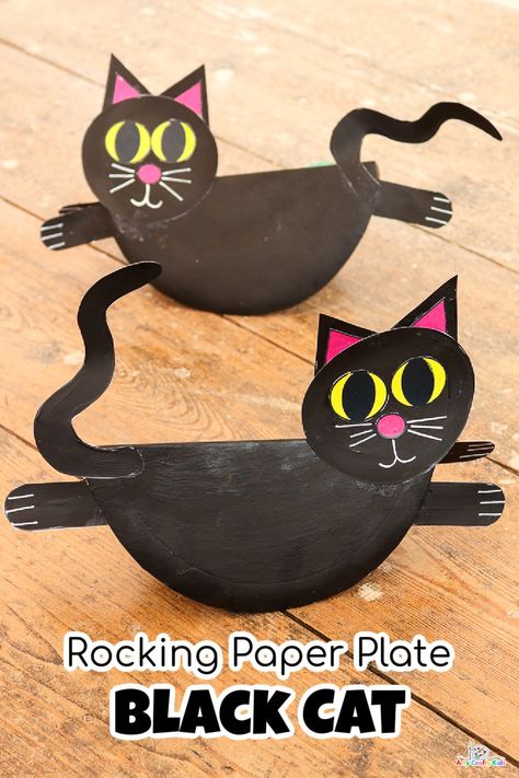 Black Cat Craft, Halloween Cat Crafts, Cat Template, Paper Plate Crafts For Kids, Chat Halloween, Fun Halloween Crafts, Paper Plate Crafts, Crafty Kids, Halloween Crafts For Kids