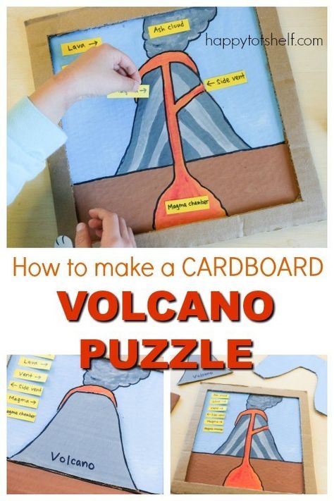 Parts of a Volcano Cardboard Puzzle - Get the full instructions in the blog post! #diytoys #handsonlearning #volcano Volcano Activities For Middle School, Volcano Anatomy, Volcano Diy, Parts Of A Volcano, Science Tools Activities, Diy Volcano, Volcano For Kids, Volcano Projects, Volcano Activities