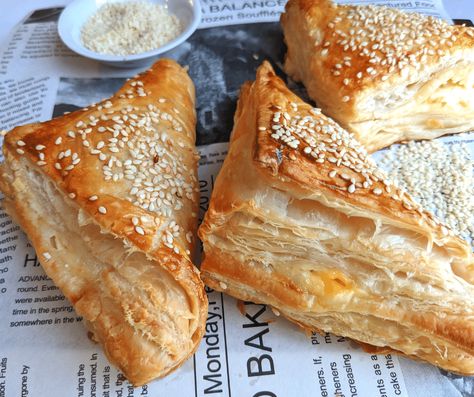 Cheese Bourekas Cheese Bourekas, Shabbat Recipes, Cheese Puff Pastry, Cheese Pastry, Tandoori Masala, Cheese Pies, Frozen Puff Pastry, Puff Pastry Sheets, Recipes Appetizers And Snacks