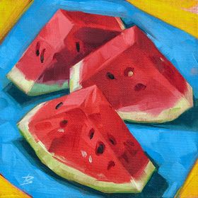 Watermelon Oil Painting, Watermelon Paintings, Kitchen Painting Art, Painting Watermelon, Watermelon Drawing, Paintings Wall Decor, Watermelon Painting, Landscapes Beautiful, Nature Paint