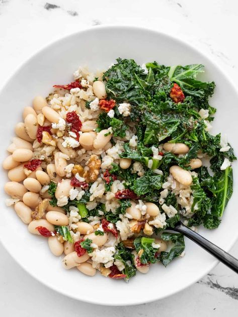 Kale And White Bean, Grain Bowl Recipe, Sauteed Kale, Budget Bytes, Vegetarian Meal Prep, Power Bowls, Grain Bowl, Red Rice, White Bean