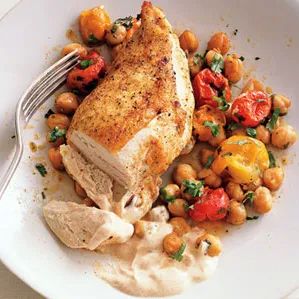 Roast Chicken Breasts with Garbanzo Beans, Tomatoes, and Paprika Recipe | Bon Appétit Paprika Recipes, Yogurt Chicken, Roasted Chicken Breast, Garbanzo Beans, Roast Chicken, Roasted Chicken, Chickpeas, Chicken Breasts, Quick Recipes