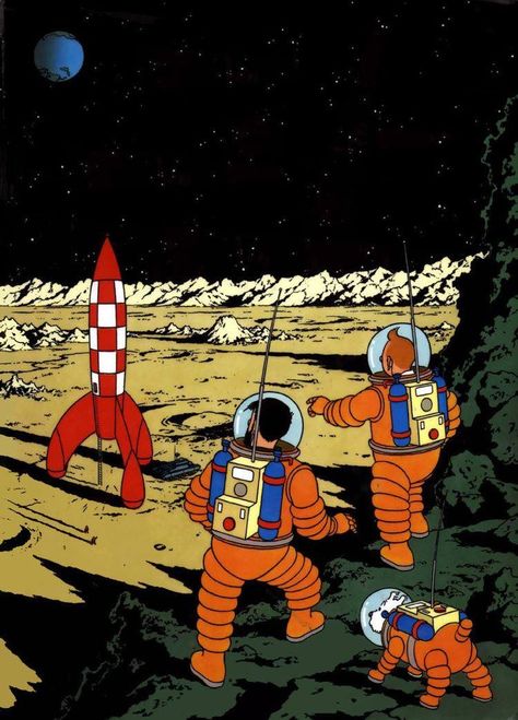 Tintin Rocket, Tin Tin Cartoon, Tshirt Canvas, Moon Tshirt, Tin Tin, Comic Manga, Moon Poster, Arte Inspo, On The Moon