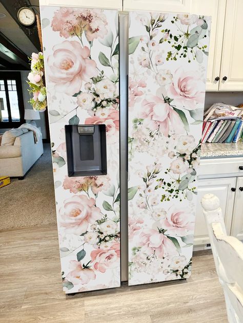 Fridge Wrap Vinyl Floral Refrigerator Wrap Side by Side Top - Etsy Ukraine Flower Kitchen Decor, Refrigerator Makeover, Refrigerator Wrap, Fridge Wrap, Fridge Decals, Refrigerator Wraps, Flower Kitchen, Retro Fridge, Fridge Decor