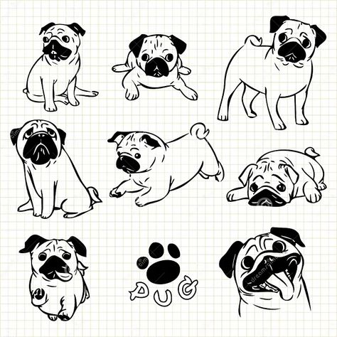 Pug Crafts, Blue Pug, Pug Cartoon, Pug Tattoo, Pug Illustration, Pug Pictures, Pug Art, Monster Drawing, Elements Design