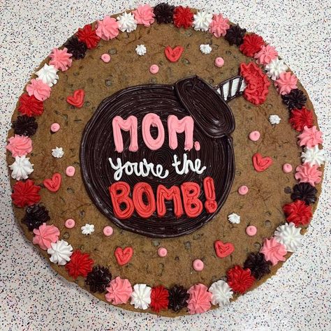 Great American Cookies Odessa on Instagram: “Mom, you’re the 💣! Call us or go online to order a Cookie Cake for your Mom!” Dairy Queen Cake, American Cookies, Cookie Cake Designs, Super Cookies, Sheet Cake Designs, Buttercream Decorating, Cookie Cake Birthday, Instagram Mom, Cupcake Cake Designs