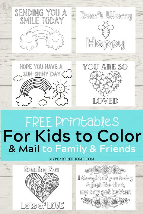 Use these printable coloring pages to send some happy mail to family and friends! Just print the free printables, have your kids color them, and mail! Easy peasy and guaranteed to bring a smile to somebody! Kindness Preschool Activities Free Printables, Printable Thinking Of You Cards Free, Kindness Bookmarks Free Printable To Color, Thinking Of You Coloring Pages, Thinking Of You Printable Cards, Growth Mindset Coloring Pages Free, Kindness Cards Printable Free, Free Kindness Printables, Get Well Cards Made By Kids