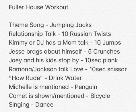 Tv Show Workouts Disney, Fuller House Workout, Tv Show Workout Challenge, Tv Workout Challenge, House Workout, Tv Workout, Disney Workout, Tv Show Workouts, Movie Workouts