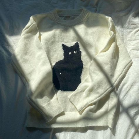 cat sweater black and white coquette downtown girl lana del rey Black And White Coquette, Coquette Downtown Girl, Sweater For Cat, White Coquette, Cat Sweater, Downtown Girl, Cat People, Sweater Black, Lana Del Rey