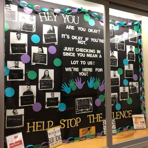 School Wellbeing Display, Mental Health Door Ideas Classroom, Prevention Bulletin Board, Mens Mental Health Bulletin Board, Safeguarding Display Board, High School Bulletin Board Ideas Hallways, Mental Health Booth Ideas, Staff Wellbeing Board, School Display Case Ideas