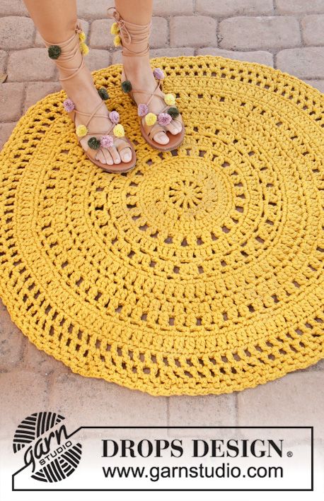 Crochet Rug Patterns Free, Crochet Carpet, Crochet Rug Patterns, Crochet Design, Crochet Round, Crochet Diagram, Crochet Rug, Crochet Hook Sizes, Yellow Rug