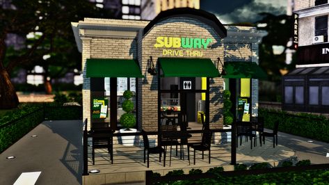 Subway Store, Subway Food, Realistic Sims, Subway Restaurant, Sims 4 Restaurant, Sims 4 Content, The Sims 4 Lots, Sims 4 Tattoos, Spanish Restaurant