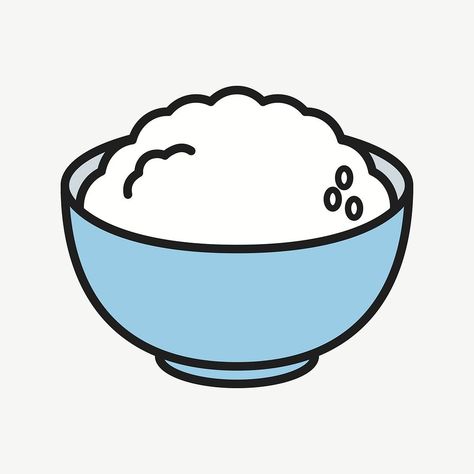 Rice Bowl Illustration, Rice Cartoon, Rice Drawing, Rice Illustration, Rice Image, Food Font, Fruit Coloring, Bowl Of Rice, Blue Collage