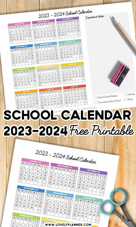 Free printable 2023-2024 School Calendar to help you stay organized throughout the school year. 3 different one page academic calendars. #schoolcalendar #Academic #school #calendars #lovelyplanner #Freeprintable #backtoschool #teacher #homeschool #printable Homeschool Calendar, Student Planner Printable, Teacher Appreciation Printables, Academic Calendar, Homeschool Planner, School Calendar, Printable Calendar Template, School Planner, Teacher Printable