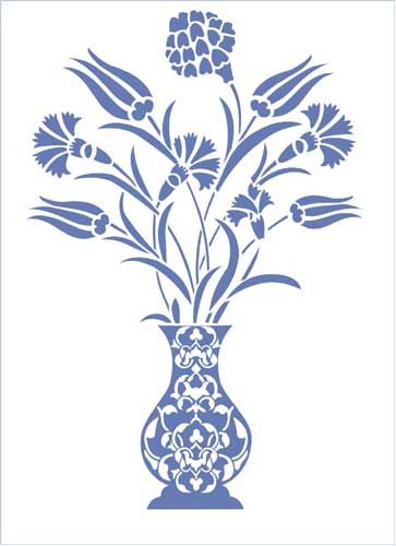 Turkish vase with flowers (double overlay) Ottoman Stencil Design from Stencil Kingdom Etnic Pattern, Turkish Vase, Iznik Tile, Turkish Design, Flower Stencil, Turkish Art, Carving Designs, Botanical Painting, Tattoo Pattern