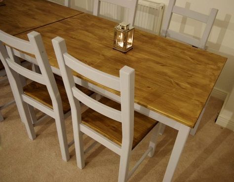 Kitchen table using two Ikea Ingo tables & chairs - 8 seats and a table for £200 + paint :) Kitchen Table For 8, Ingo Table, Ikea Ingo, Ideas Recibidor, Ikea Table And Chairs, Desk Chair Diy, Trendy Farmhouse Kitchen, Diy Kitchen Table, Kitchen Table Makeover