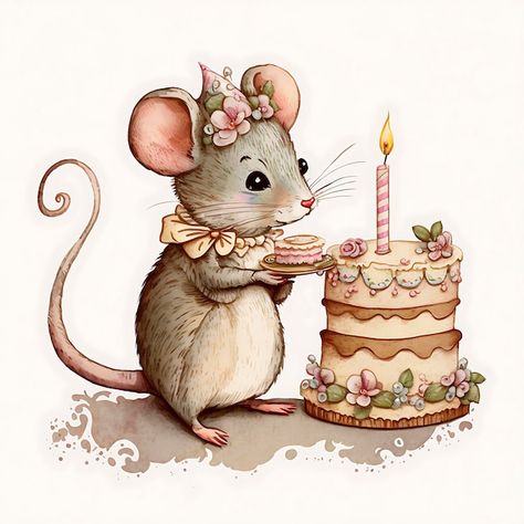 Mouse Family Illustration, Candle Invitation, Birthday Wallpapers, Fancy Mouse, Candle Illustration, Mouse Paint, Chocolate Bouquet Diy, Mouse Illustration, Painting Practice