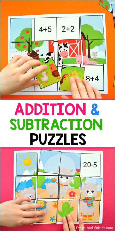 Addition Activities Kindergarten, Addition And Subtraction To 20, Subtraction To 20, Subtraction Activity, Addition To 20, Puzzles Printable, Printable Math Games, Addition Kindergarten, Addition Activities