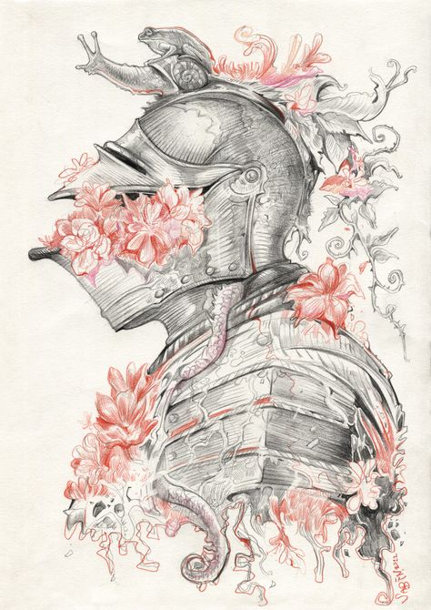 Knight Of Flowers, Guardian Tattoo, Knight Drawing, Medieval Tattoo, Knight Tattoo, A Knight's Tale, Knight Art, Dark Tattoo, Osaka Japan