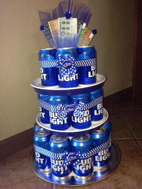 Bud Light beer can cake! Great gifts for dads/guys in general! Diy Beer Cake, Beer Can Cake, Beer Can Cakes, Birthday Beer Cake, Cake In A Can, Bud Light Beer, Dad Birthday Cakes, Diy Beer, Beer Cake