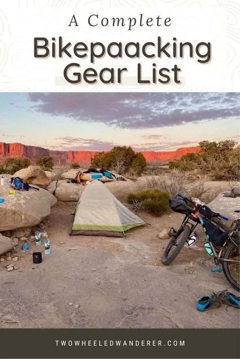 Find all the bikepacking camping gear you need to head out on overnight adventures with this complete bikepacking gear list. Bikepacking Setup, Bikepacking Gear, Bike Fit, Mt Bike, Bikepacking Bags, Bicycle Camping, Bike Packing, Bicycle Touring, Bike Travel