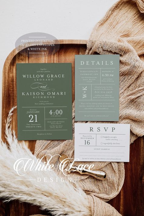 White Ink Printed Sage Green Wedding Invitations Dusty Green Wedding Modern Wedding Greenery Wedding Romantic Simple Wedding - Etsy Dusty Green Wedding, Romantic Simple Wedding, Sage Green Shades, Sage Wedding Invite, Sage Green Wedding Invitations, Tan Wedding, Green Themed Wedding, Wedding Invitation Inspiration, Custom Wedding Stationery